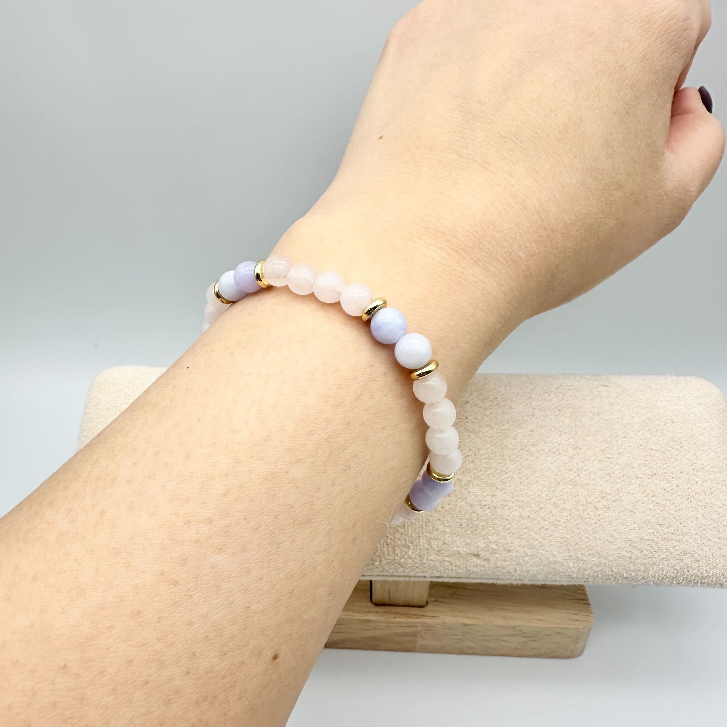 PURPLE MORGANITE & ROSE QUARTZ| HANDMADE GEMSTONE BRACELET