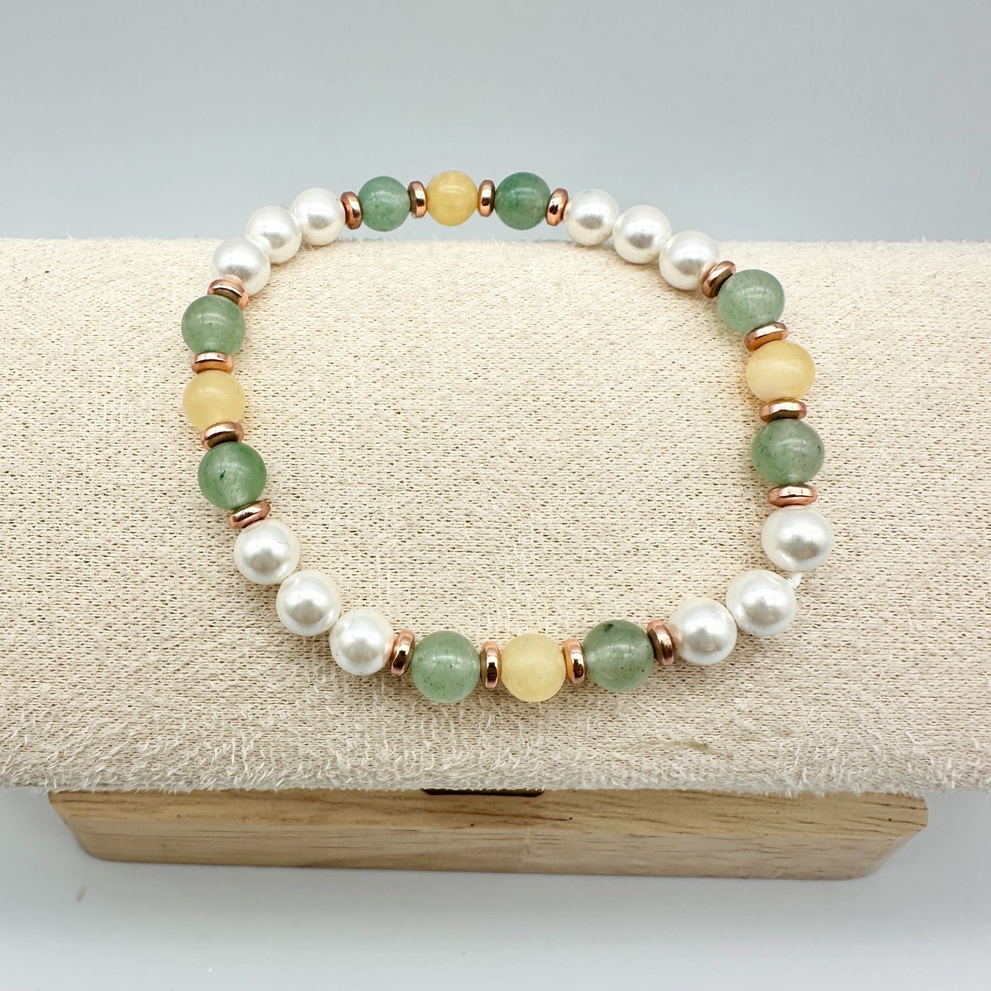 GREEN + YELLOW JADE & PHILIPPINE PEARLS | HANDMADE GEMSTONE BRACELET