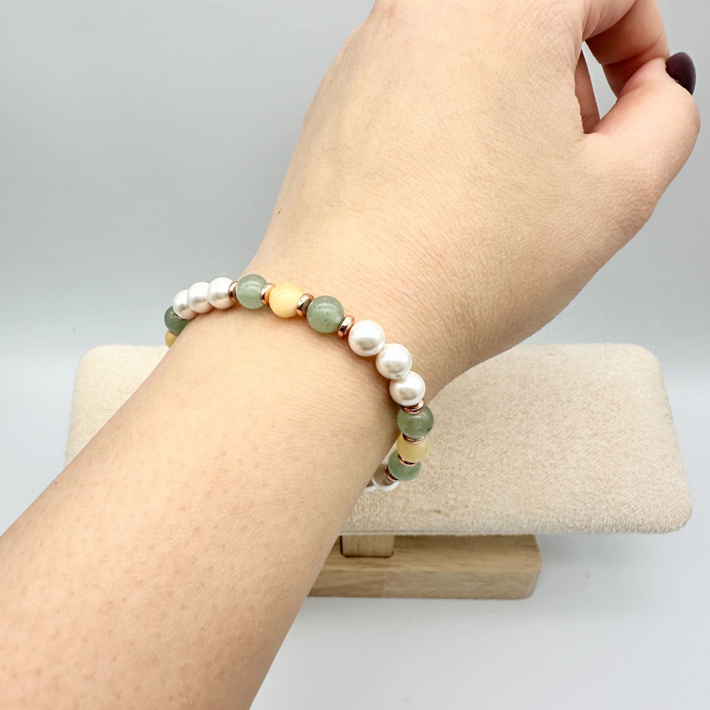 GREEN + YELLOW JADE & PHILIPPINE PEARLS | HANDMADE GEMSTONE BRACELET