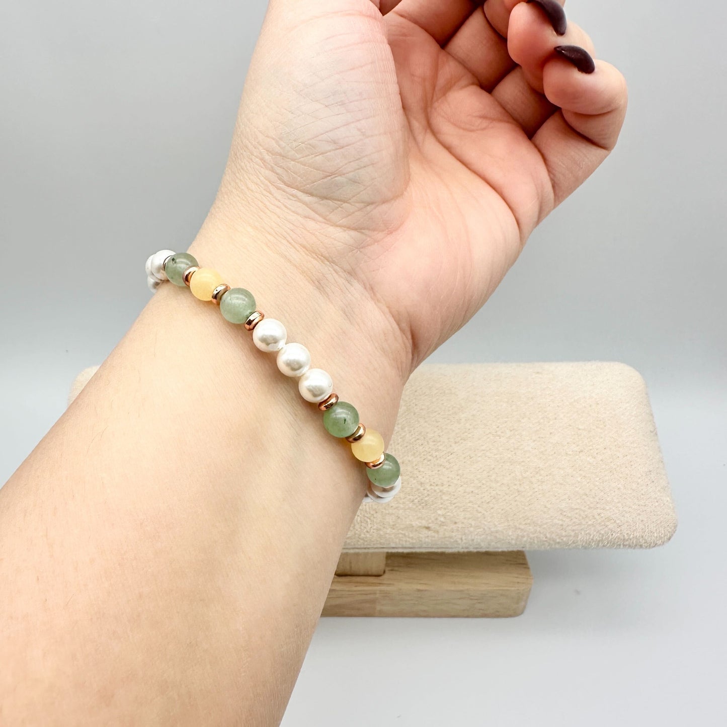 GREEN + YELLOW JADE & PHILIPPINE PEARLS | HANDMADE GEMSTONE BRACELET