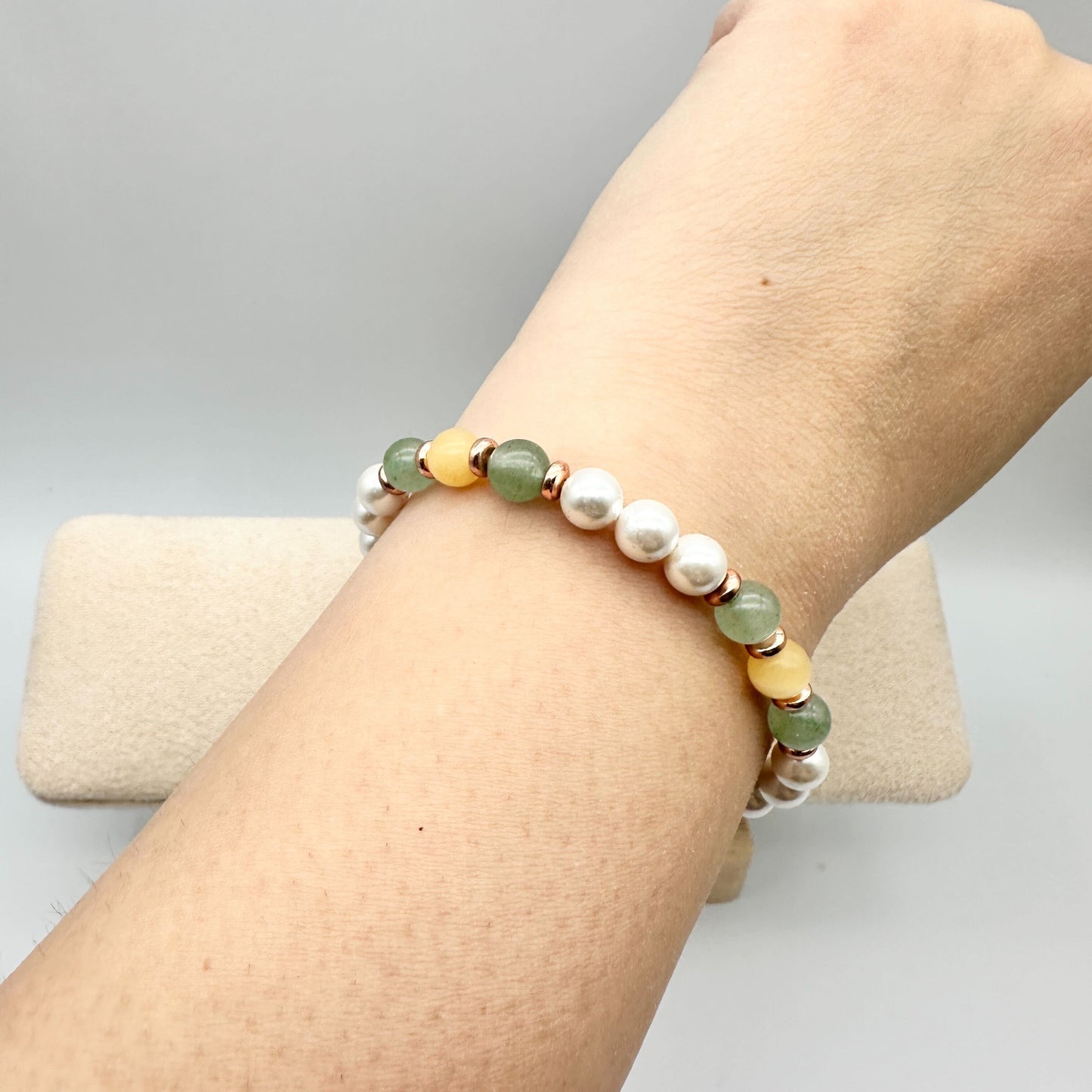 GREEN + YELLOW JADE & PHILIPPINE PEARLS | HANDMADE GEMSTONE BRACELET
