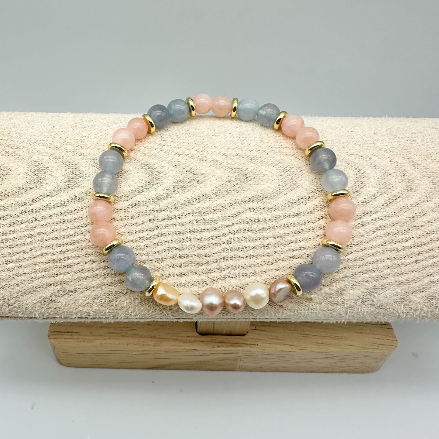 ANGELITE + ROSE QUARTZ & PHILIPPINE PEARLS | HANDMADE GEMSTONE BRACELET
