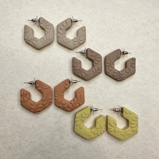 Hoops - Hexagon | Handmade Polymer Clay | Earrings