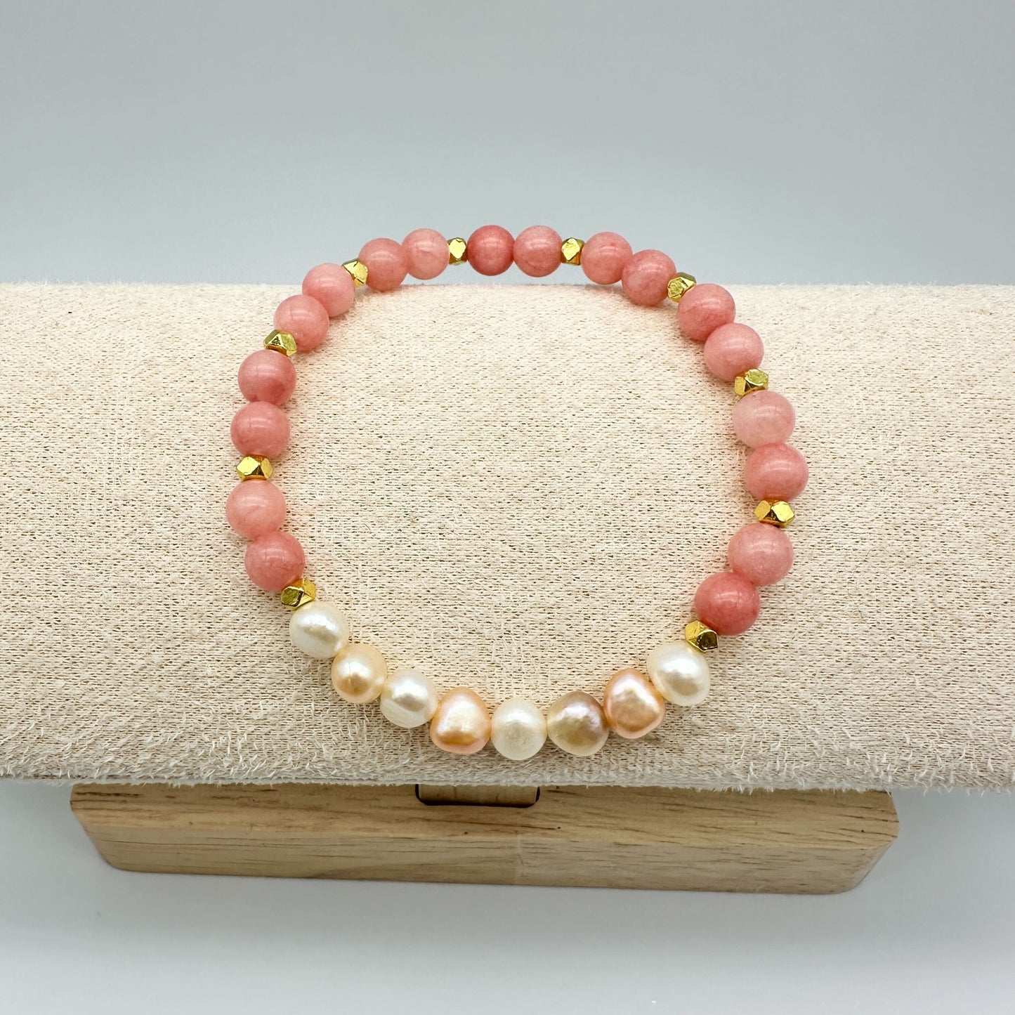 PINK JADE & PHILIPPINE PEARLS | HANDMADE GEMSTONE BRACELET