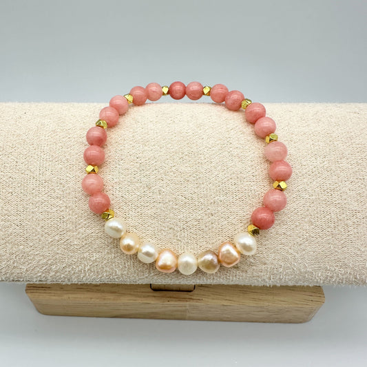 PINK JADE & PHILIPPINE PEARLS | HANDMADE GEMSTONE BRACELET