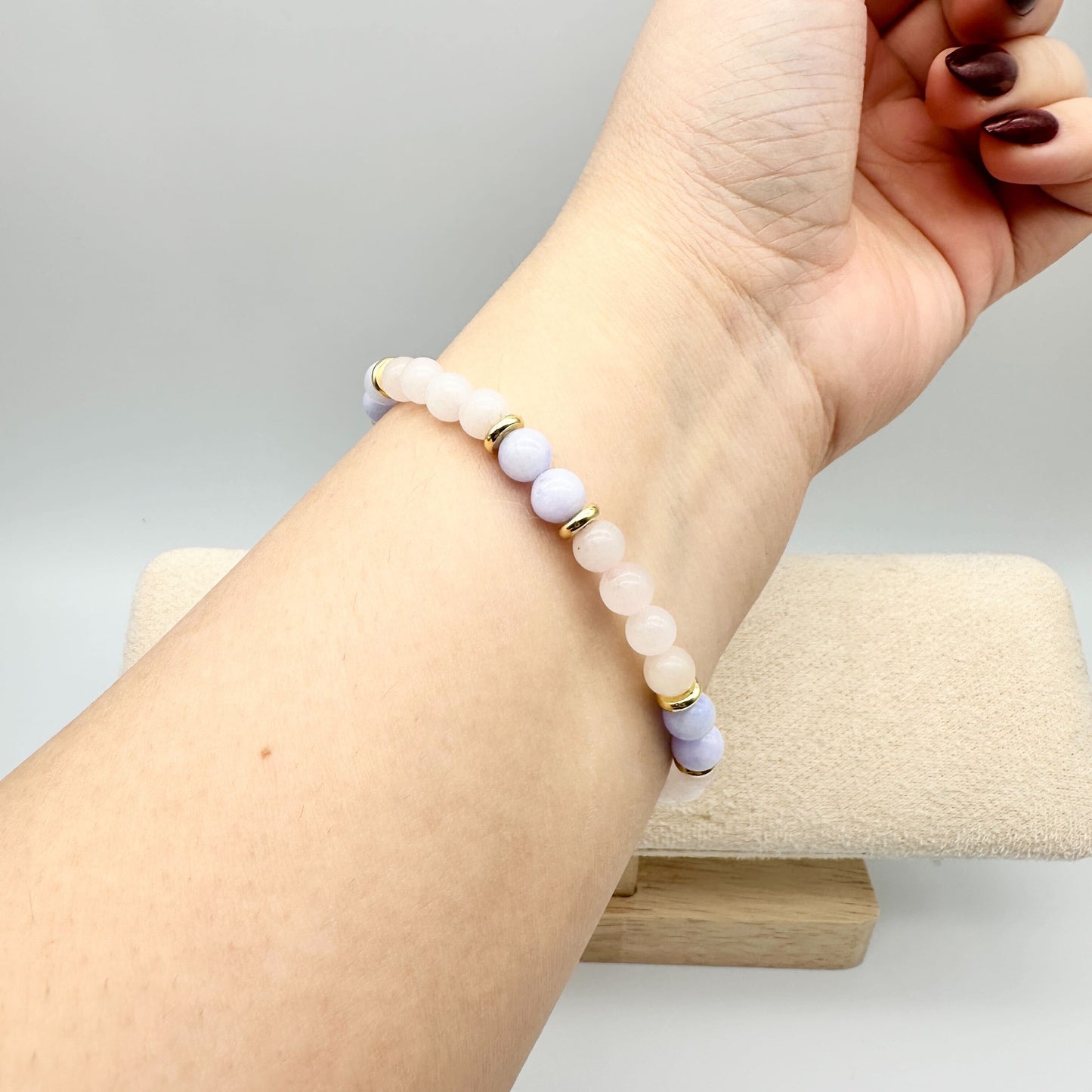 PURPLE MORGANITE & ROSE QUARTZ| HANDMADE GEMSTONE BRACELET