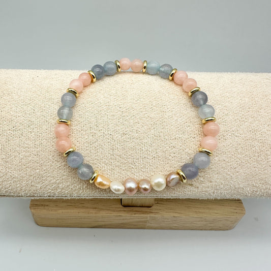 ANGELITE + ROSE QUARTZ & PHILIPPINE PEARLS | HANDMADE GEMSTONE BRACELET